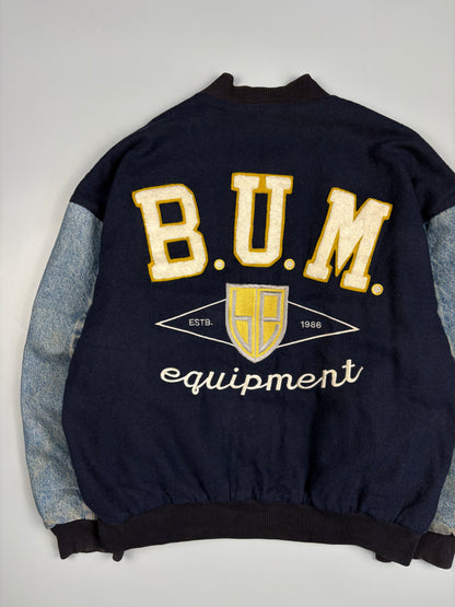 1990s B.U.M. Equipment Denim + Wool Bomber Jacket (L)