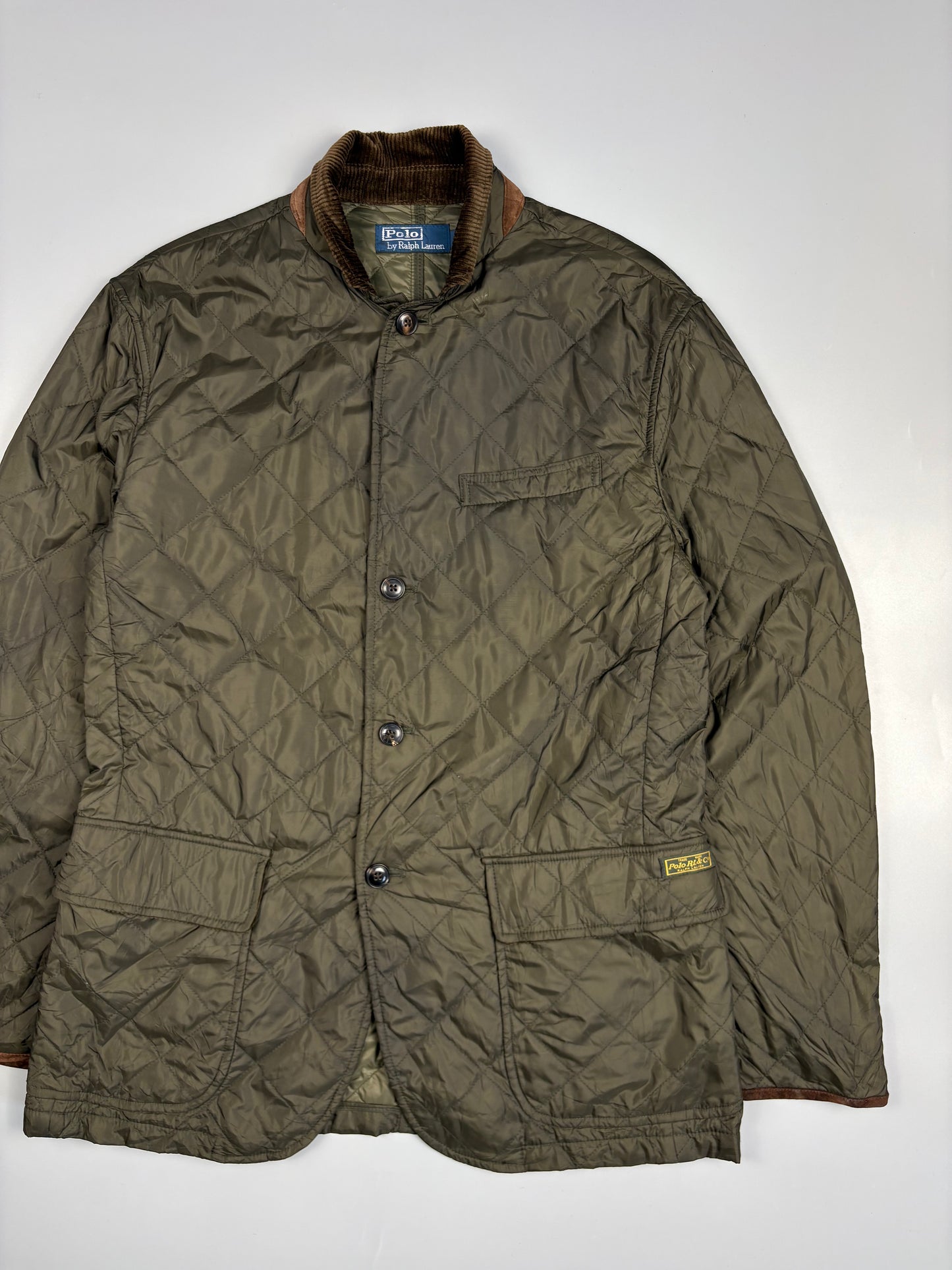 1990s Ralph Lauren Khaki Green Quilted Field Jacket (M)