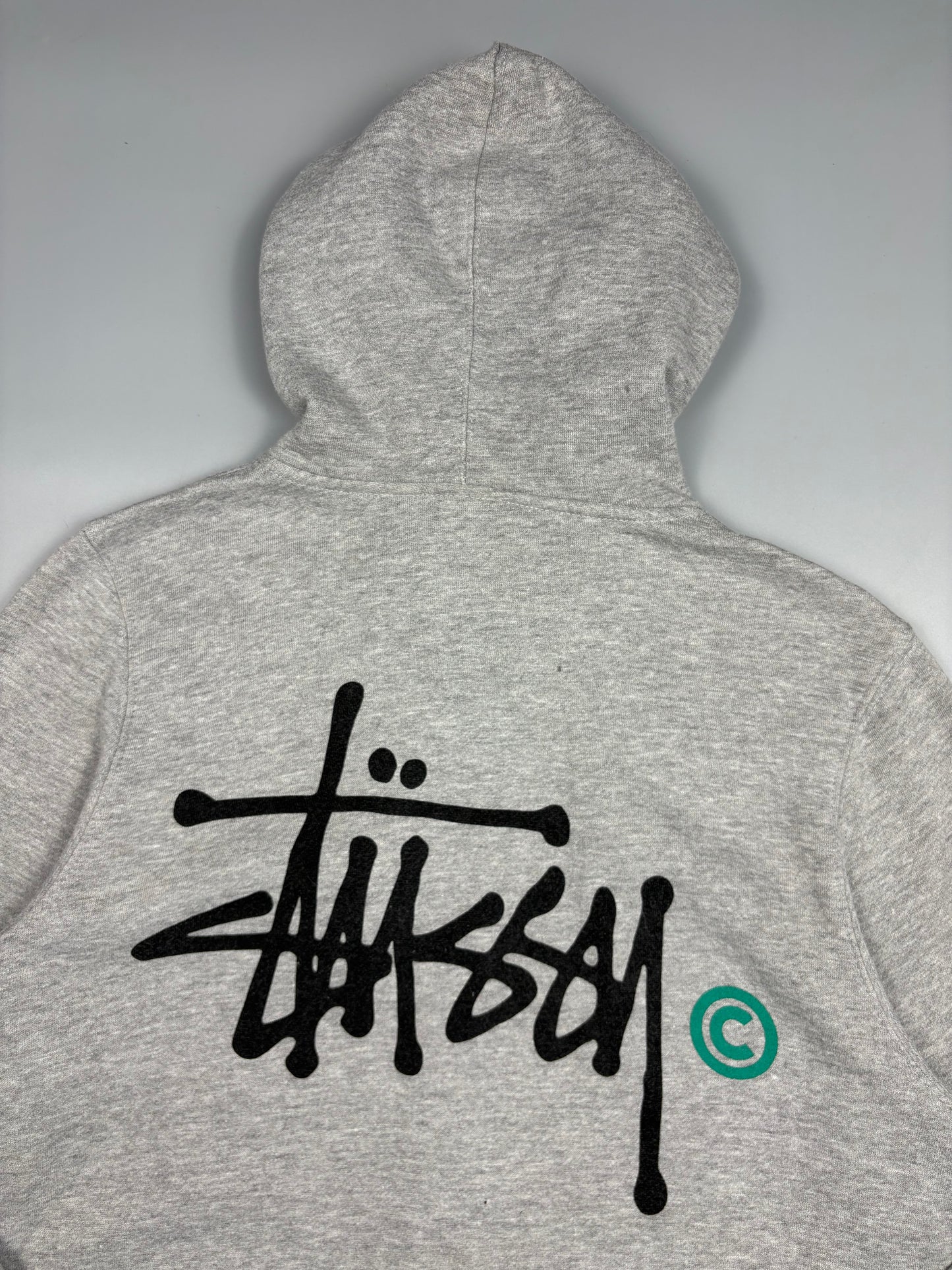 2000s Stussy Script Heather Grey Zip Up Hoodie (M)