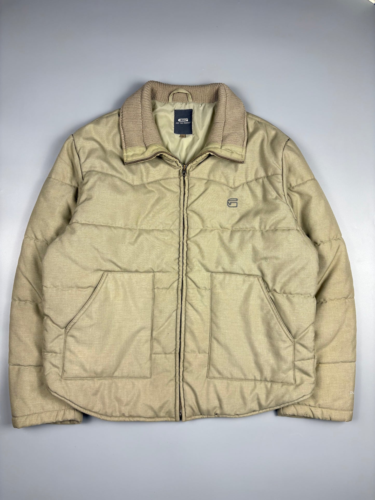 2000s G-Star Beige Quilted Zip Up Jacket (XL)