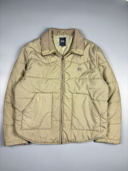 2000s G-Star Beige Quilted Zip Up Jacket (XL)