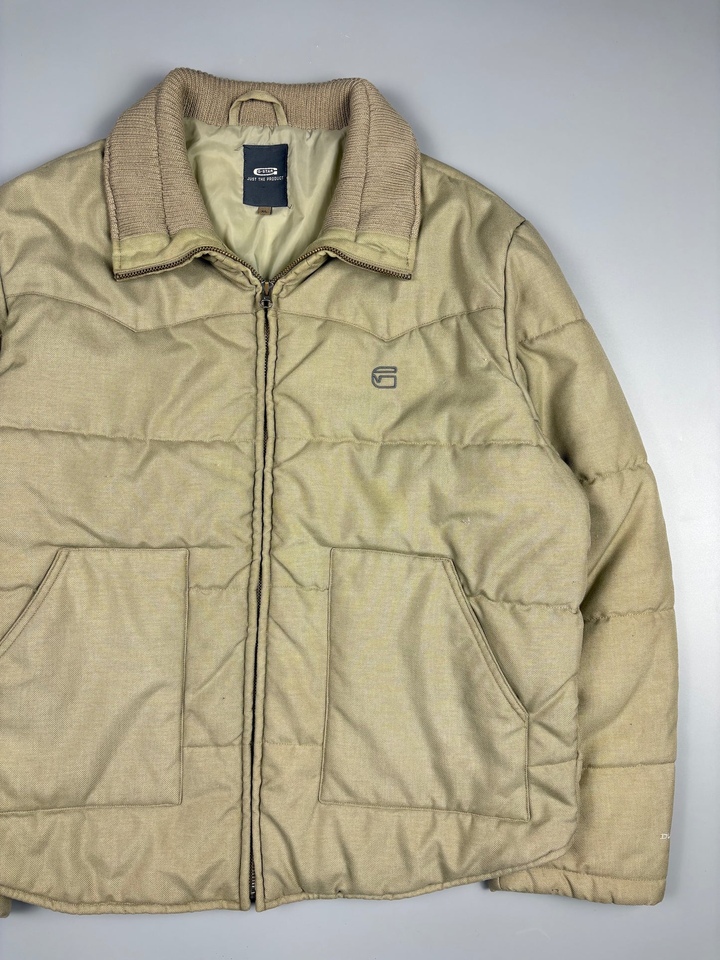 2000s G-Star Beige Quilted Zip Up Jacket (XL)