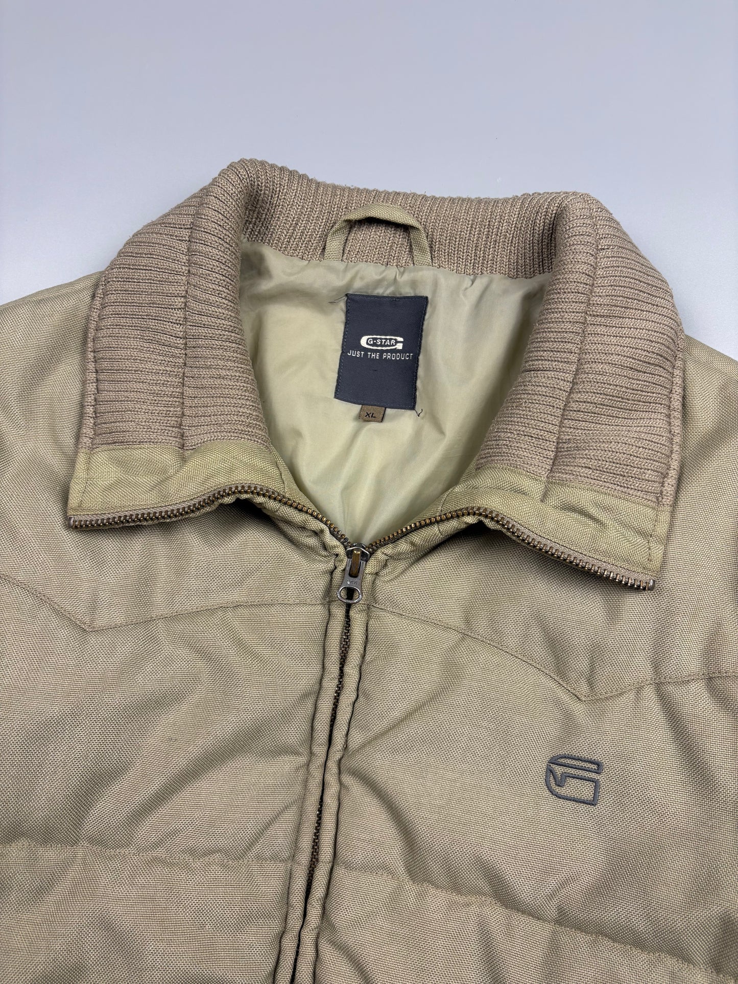 2000s G-Star Beige Quilted Zip Up Jacket (XL)