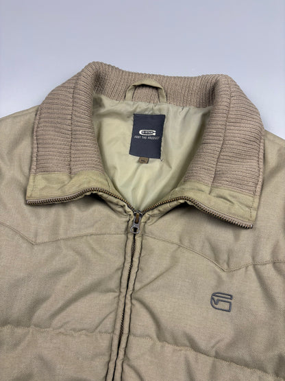 2000s G-Star Beige Quilted Zip Up Jacket (XL)