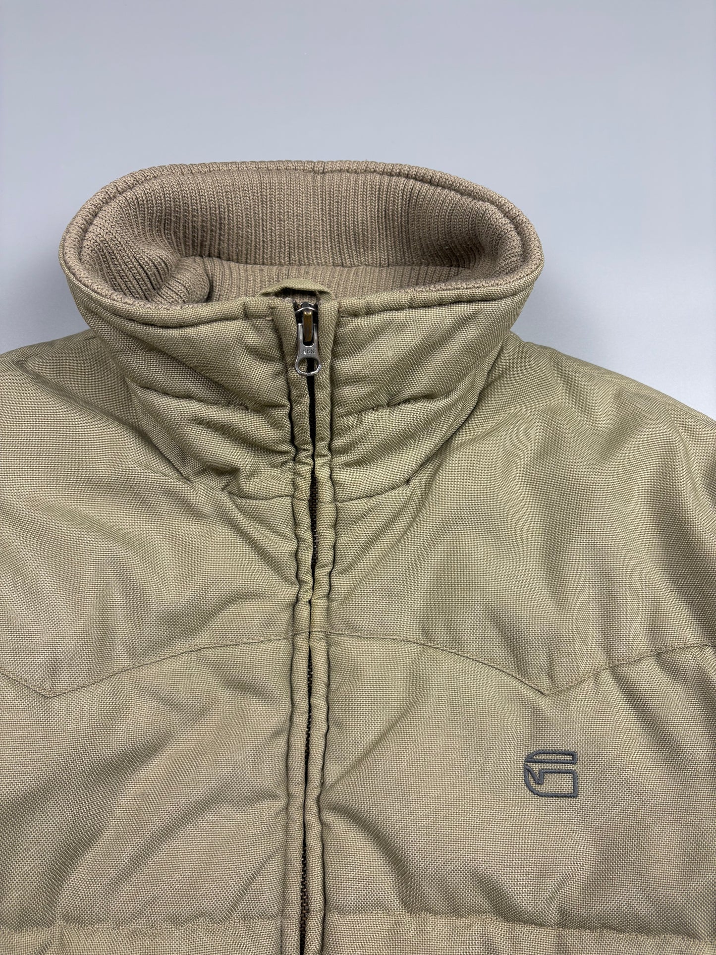 2000s G-Star Beige Quilted Zip Up Jacket (XL)