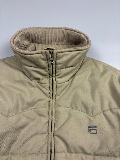 2000s G-Star Beige Quilted Zip Up Jacket (XL)