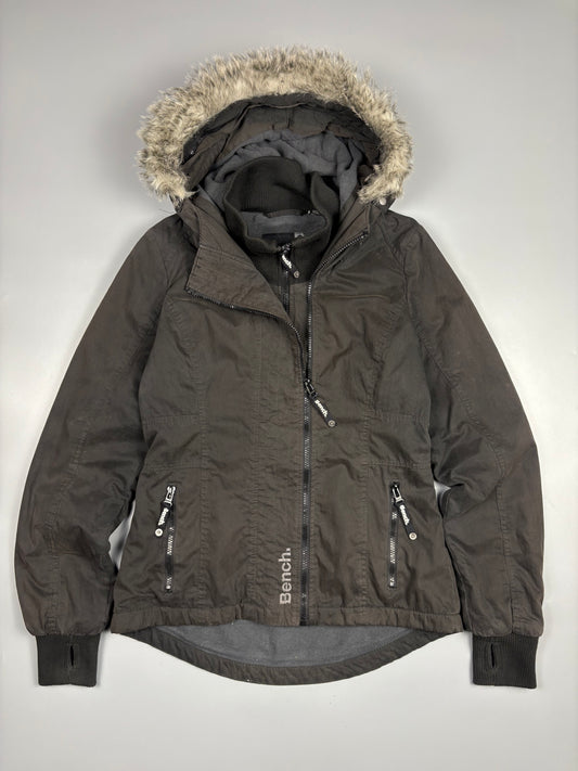 2000s Bench Asymmetrical Zip Black Fur Collar Jacket (women's M)