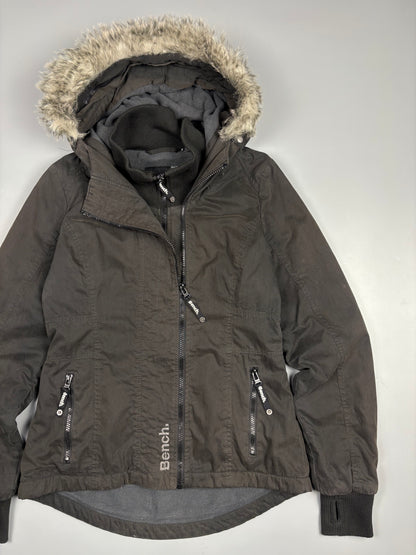 2000s Bench Asymmetrical Zip Black Fur Collar Jacket (women's M)