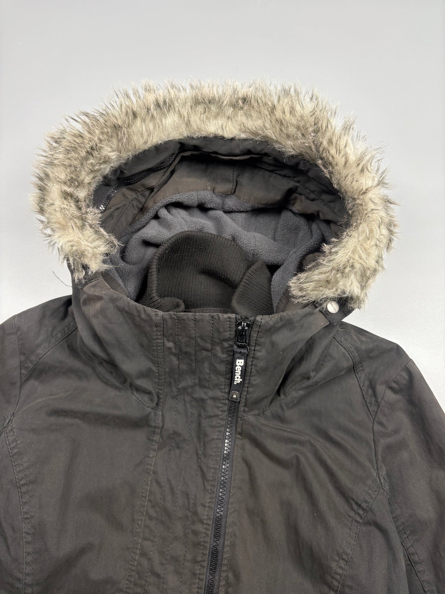 2000s Bench Asymmetrical Zip Black Fur Collar Jacket (women's M)
