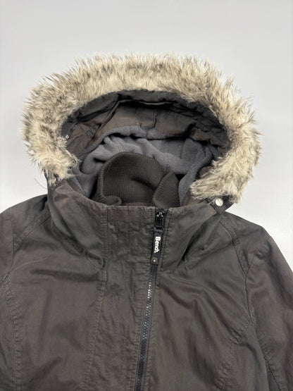 2000s Bench Asymmetrical Zip Black Fur Collar Jacket (women's M)