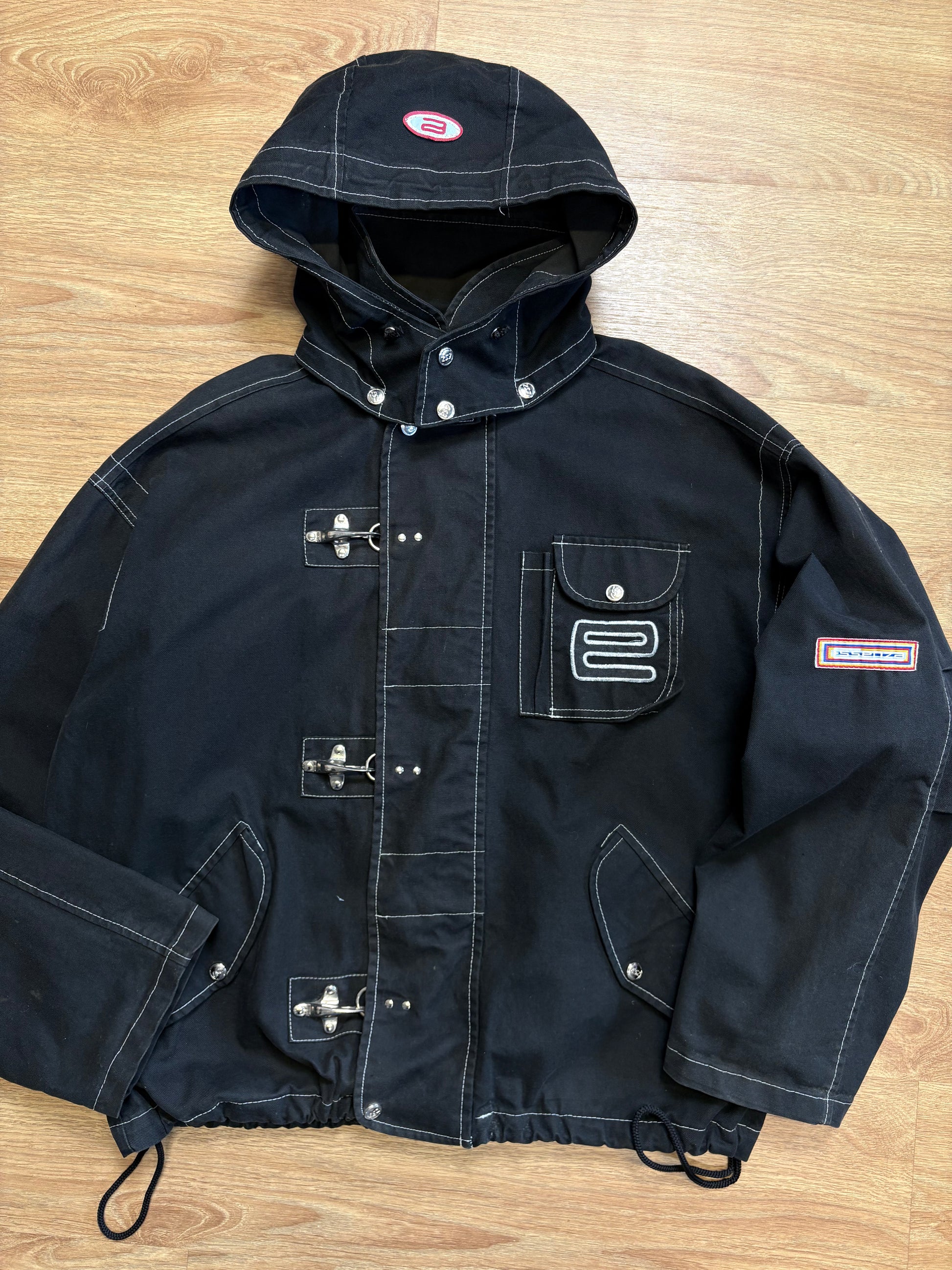 Vintage Essenza 90s Italian Fireman Clasps Black Jacket (L Vintage Essenza 90s Italian Fireman Clasps Black Jacket (L