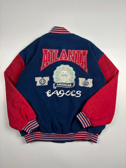 1980s American Vintage Navy + Burgundy Wool Varsity Jacket (L)