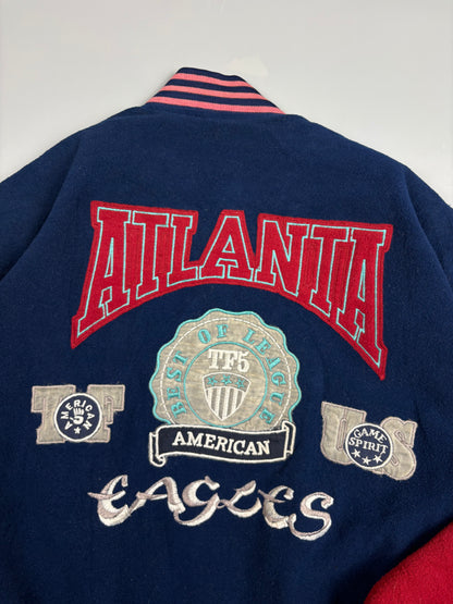 1980s American Vintage Navy + Burgundy Wool Varsity Jacket (L)