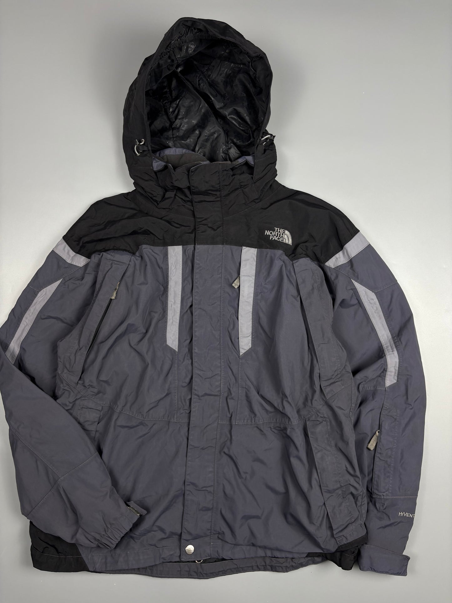 1990s North Face Black + Grey Hyvent Rain Jacket (M)