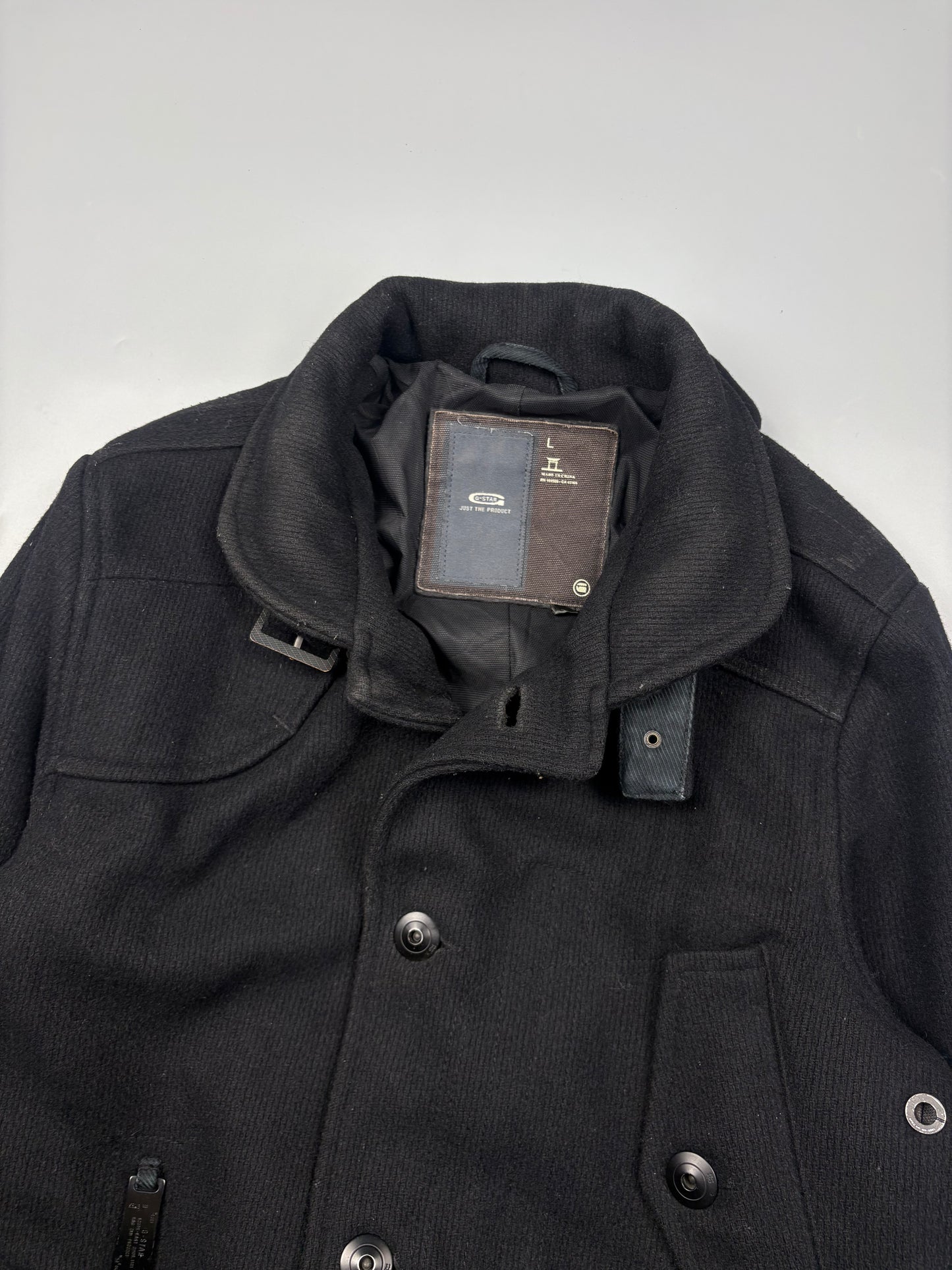 2000s G-Star Technical Black Wool Peacoat (L)