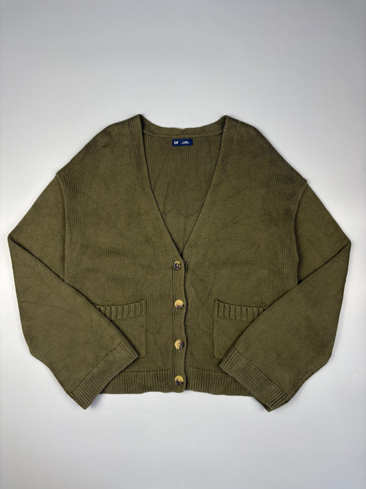 2000s GAP Khaki Green Thick Knit Cardigan (L)