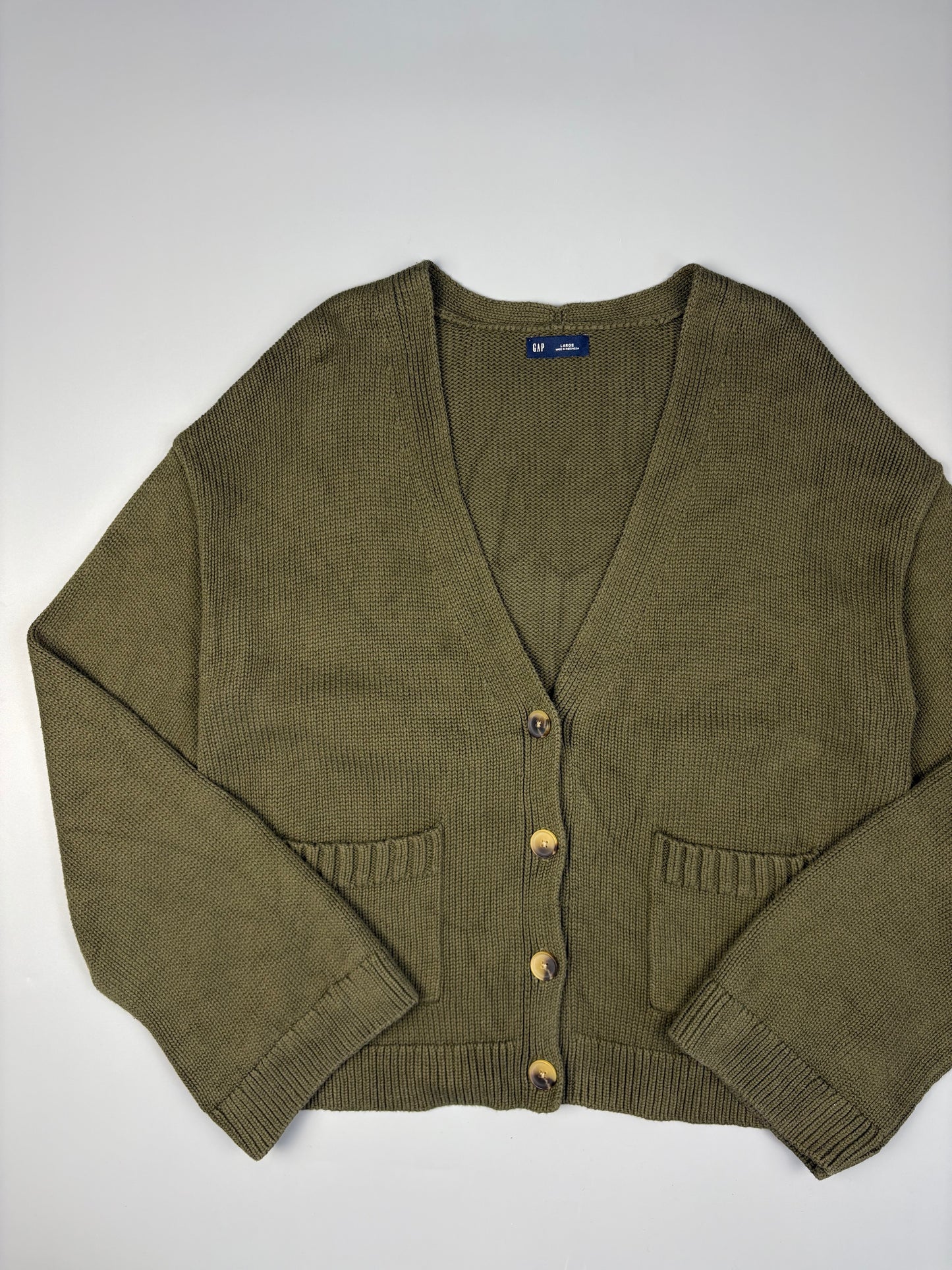 2000s GAP Khaki Green Thick Knit Cardigan (L)