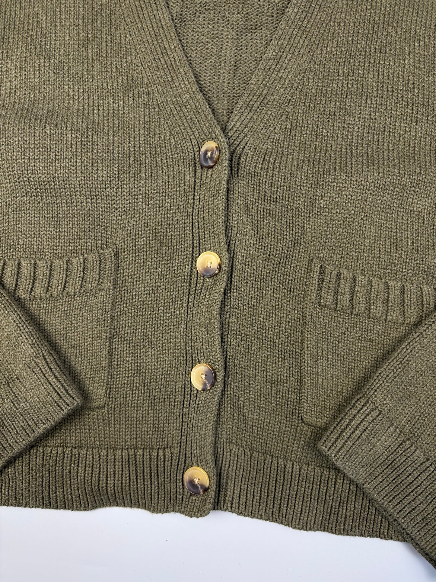 2000s GAP Khaki Green Thick Knit Cardigan (L)