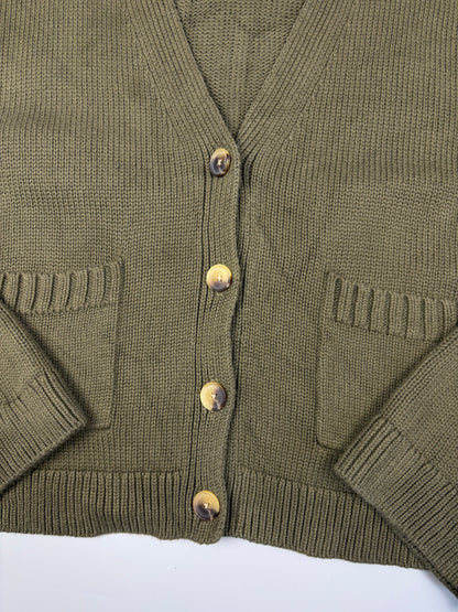 2000s GAP Khaki Green Thick Knit Cardigan (L)