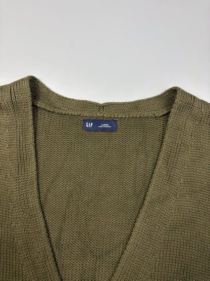 2000s GAP Khaki Green Thick Knit Cardigan (L)