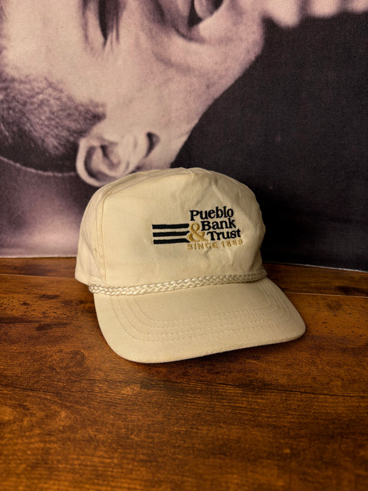 Vintage Pueblo Bank White Cord Trucker Hat