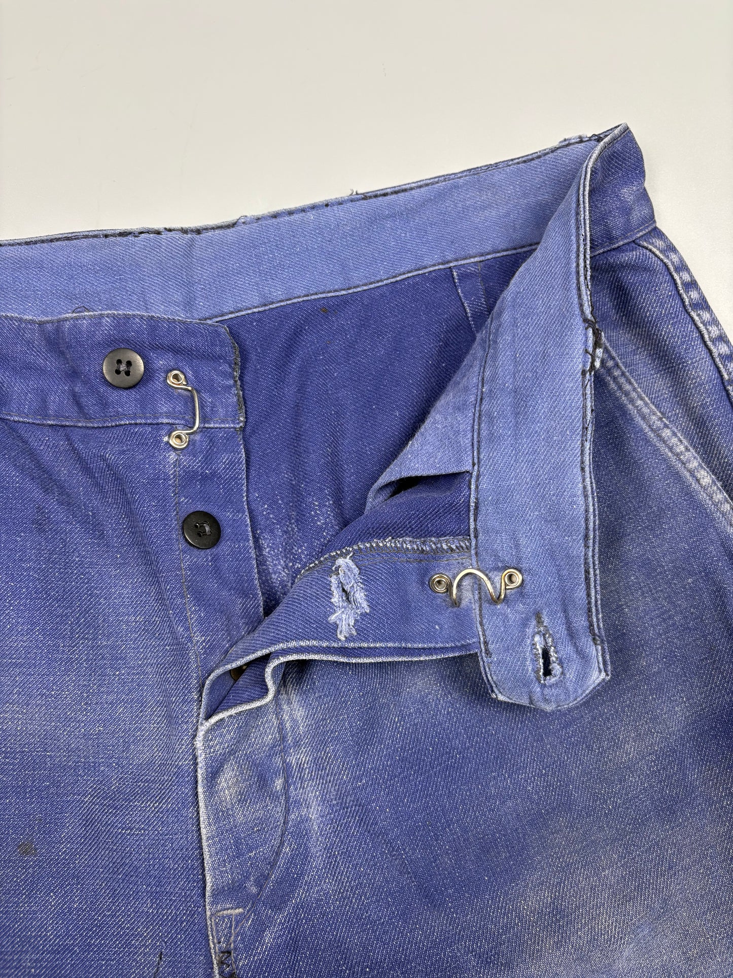 True Vintage 1960s French Patch Repair Faded Workwear Trousers (32w)