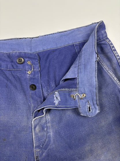 True Vintage 1960s French Patch Repair Faded Workwear Trousers (32w)