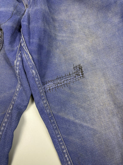 True Vintage 1960s French Patch Repair Faded Workwear Trousers (32w)