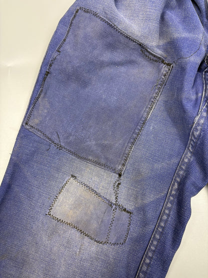 True Vintage 1960s French Patch Repair Faded Workwear Trousers (32w)