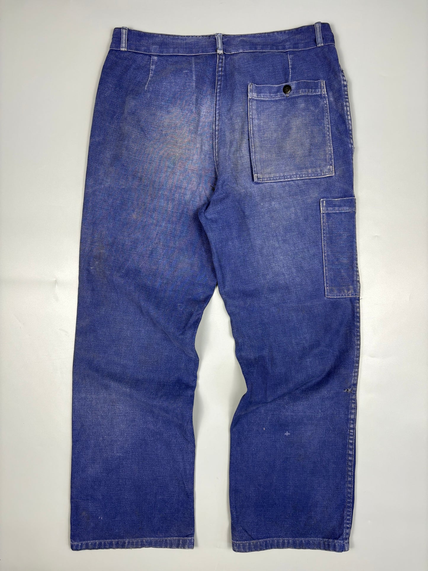 True Vintage 1960s French Patch Repair Faded Workwear Trousers (32w)