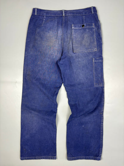 True Vintage 1960s French Patch Repair Faded Workwear Trousers (32w)