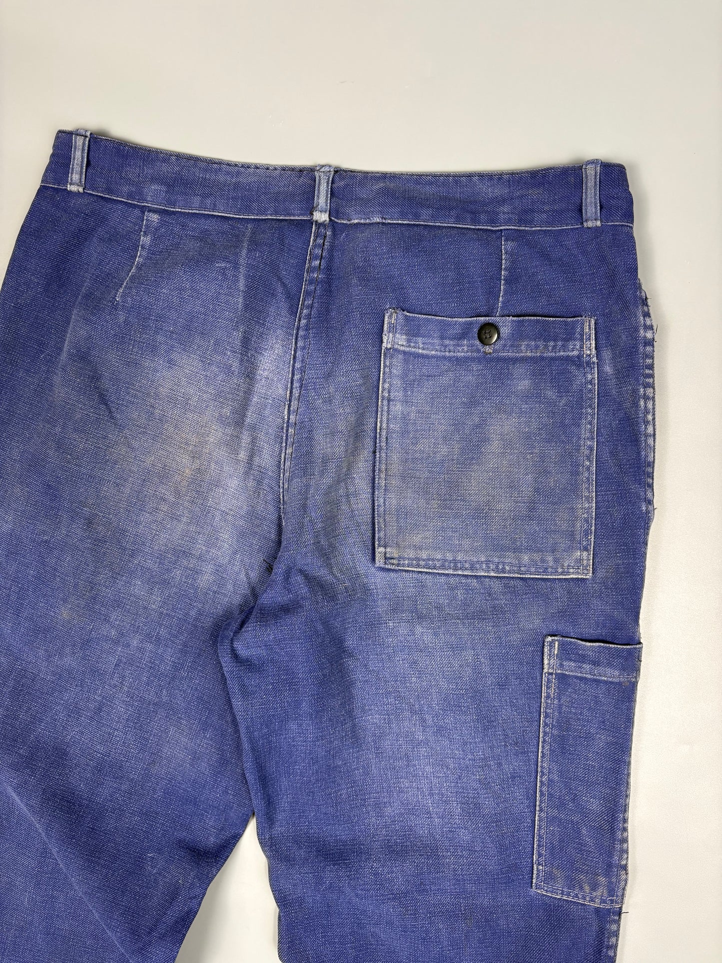 True Vintage 1960s French Patch Repair Faded Workwear Trousers (32w)