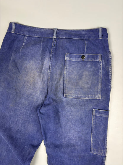 True Vintage 1960s French Patch Repair Faded Workwear Trousers (32w)