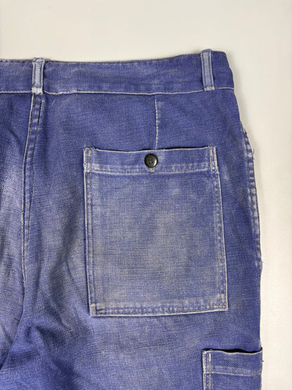 True Vintage 1960s French Patch Repair Faded Workwear Trousers (32w)