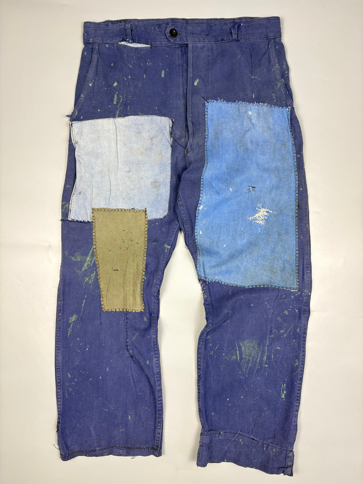True Vintage 1960s French Patch Repair Faded Workwear Trouses (34w)