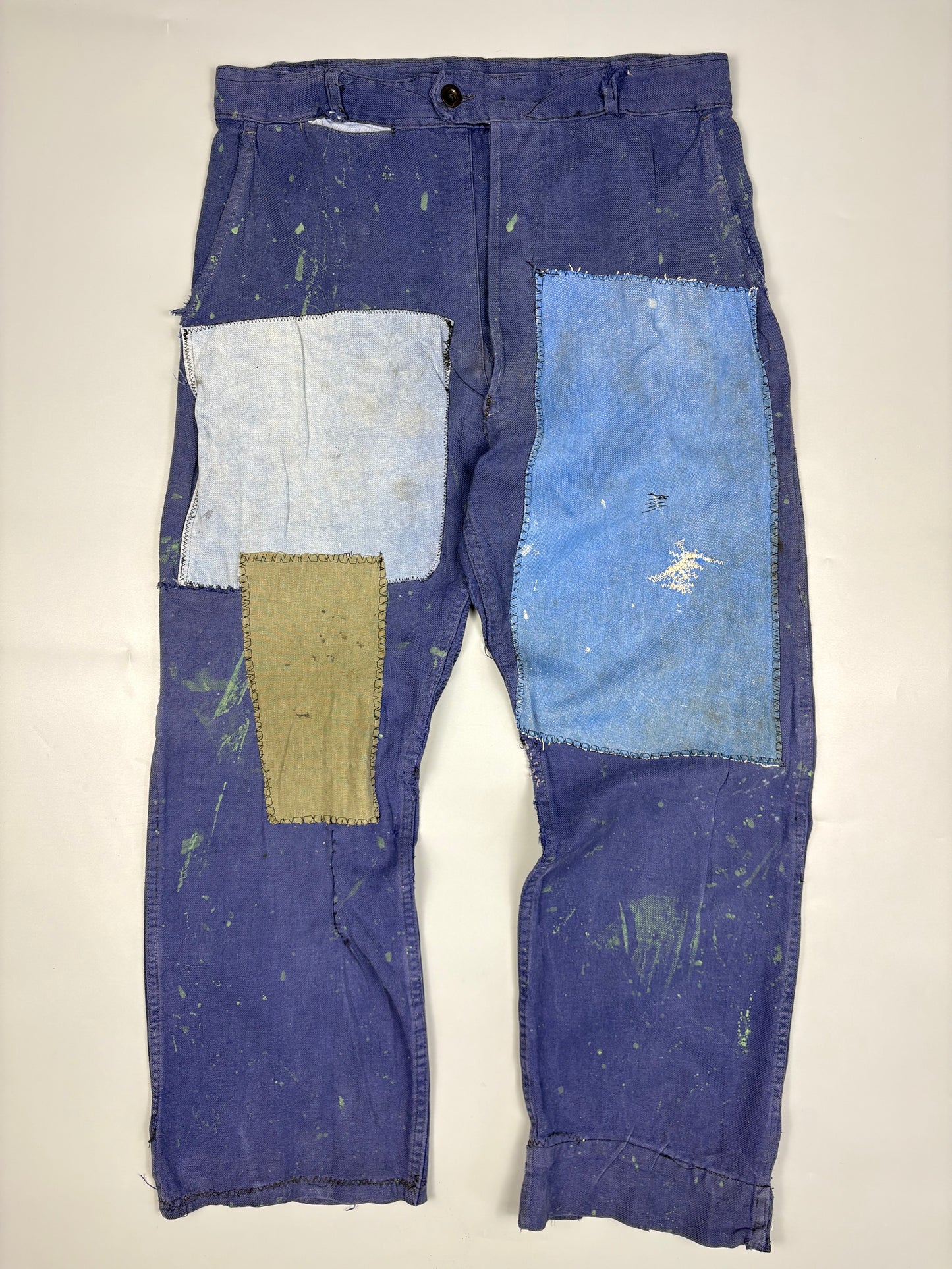 True Vintage 1960s French Patch Repair Faded Workwear Trouses (34w)
