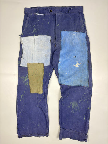True Vintage 1960s French Patch Repair Faded Workwear Trouses (34w)