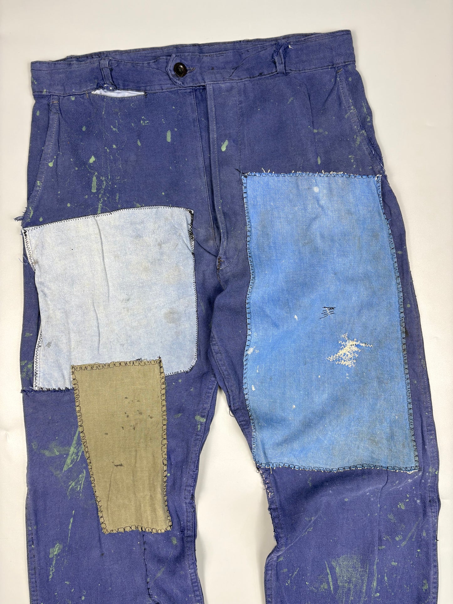 True Vintage 1960s French Patch Repair Faded Workwear Trouses (34w)