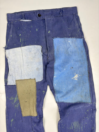 True Vintage 1960s French Patch Repair Faded Workwear Trouses (34w)