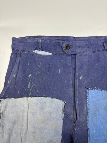 True Vintage 1960s French Patch Repair Faded Workwear Trouses (34w)