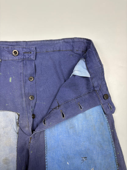 True Vintage 1960s French Patch Repair Faded Workwear Trouses (34w)