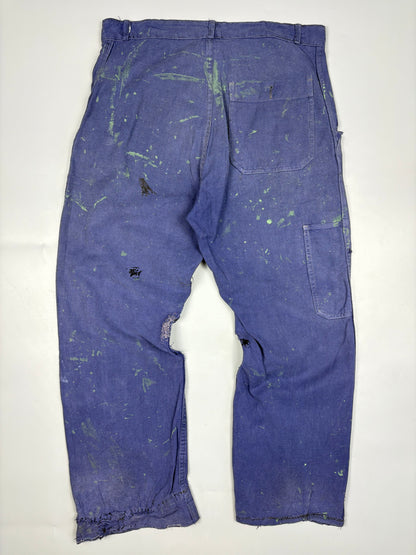 True Vintage 1960s French Patch Repair Faded Workwear Trouses (34w)