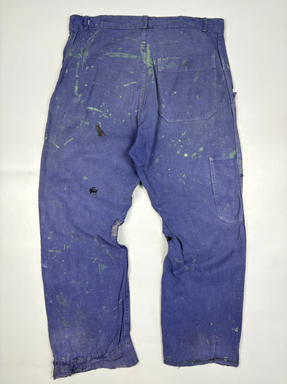 True Vintage 1960s French Patch Repair Faded Workwear Trouses (34w)