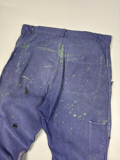 True Vintage 1960s French Patch Repair Faded Workwear Trouses (34w)