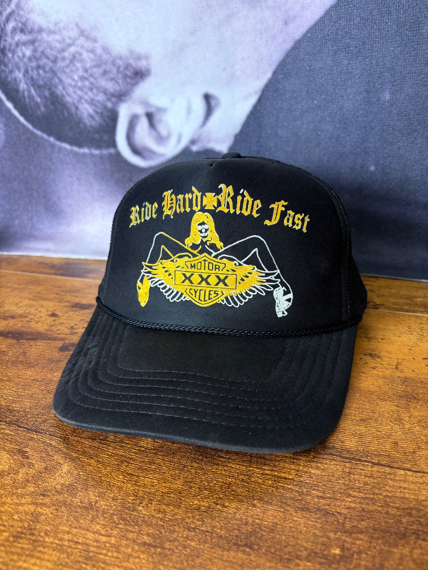 Vintage Harley Bootleg Black Trucker Hat