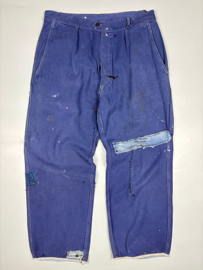 True Vintage 1950s French Chore Repair Patch Workwear Trousers (34w)