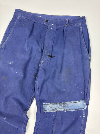 True Vintage 1950s French Chore Repair Patch Workwear Trousers (34w)