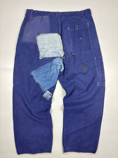 True Vintage 1950s French Chore Repair Patch Workwear Trousers (34w)