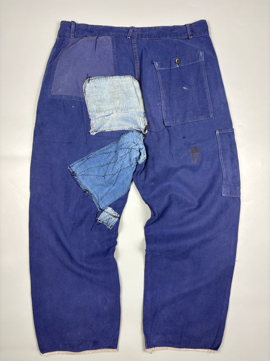True Vintage 1950s French Chore Repair Patch Workwear Trousers (34w)