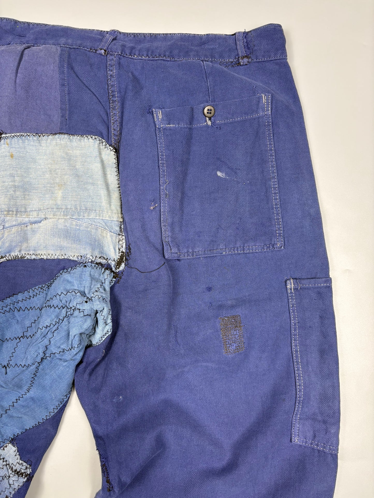 True Vintage 1950s French Chore Repair Patch Workwear Trousers (34w)